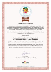 Certyfikat Dwujezyczne Dzieci nr 209.2023 Przedszkole Samorządowe Nr 1 w Niepołomicach